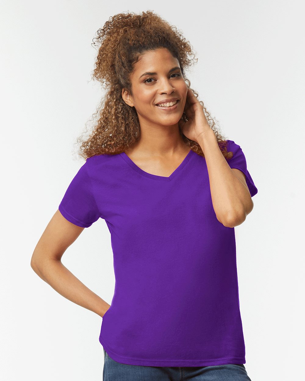 Gildan 5V00L, Women's Heavy Cotton V-neck T-shirt, Azalea