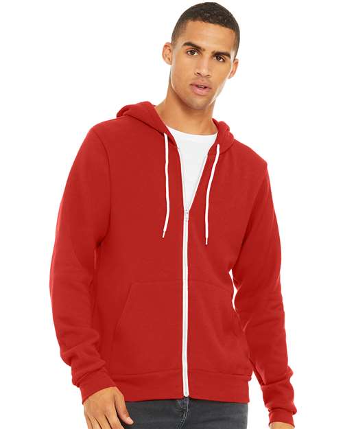 BELLA + CANVAS 3739, Unisex Sponge Fleece Full-zip Hoodie Sweatshirt, Red