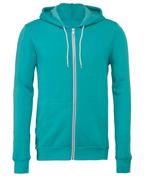 BELLA + CANVAS 3739, Unisex Sponge Fleece Full-zip Hoodie Sweatshirt, Teal