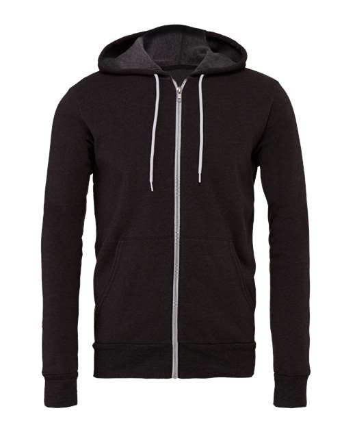 BELLA + CANVAS 3739, Unisex Sponge Fleece Full-zip Hoodie Sweatshirt, Dark Grey Heather