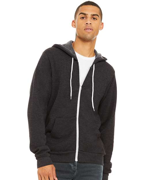 BELLA + CANVAS 3739, Unisex Sponge Fleece Full-zip Hoodie Sweatshirt, Dark Grey Heather