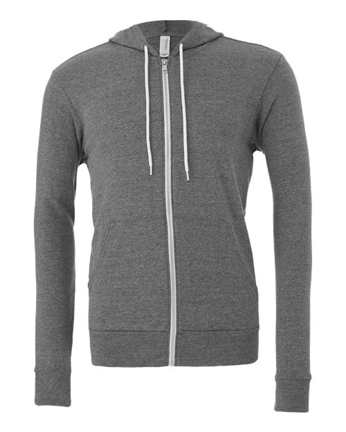 BELLA + CANVAS 3739, Unisex Sponge Fleece Full-zip Hoodie Sweatshirt, Deep Heather