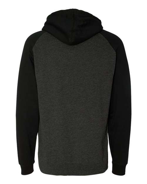 Independent Trading Co. IND40RP, Unisex Raglan Hooded Sweatshirt, Charcoal Heather/ Black