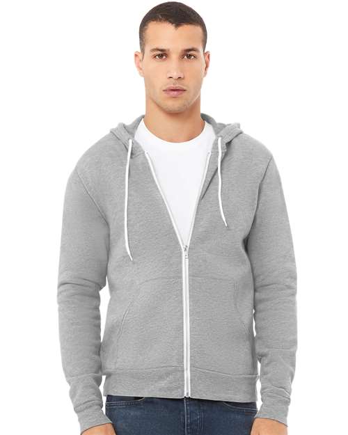 BELLA + CANVAS 3739, Unisex Sponge Fleece Full-zip Hoodie Sweatshirt, Athletic Heather