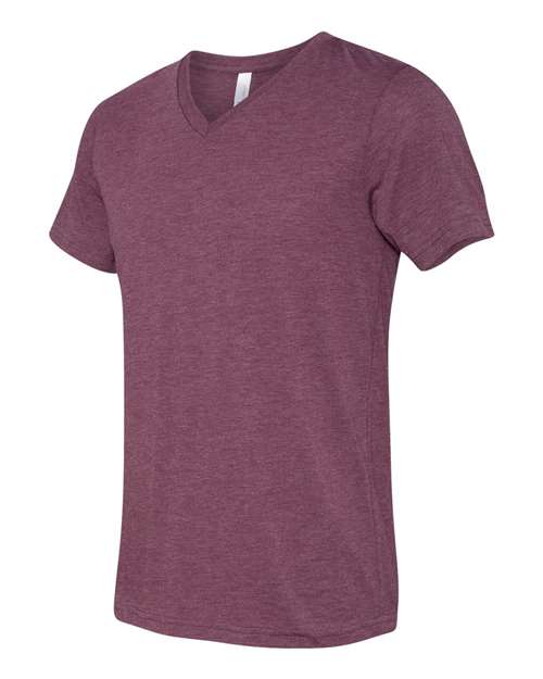 BELLA + CANVAS 3415, Unisex Triblend V-neck Tee, Maroon Triblend