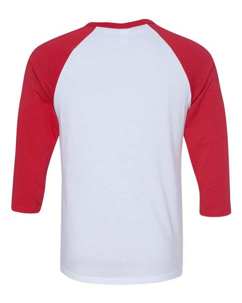 BELLA + CANVAS 3200, Unisex Three-quarter Sleeve Baseball Tee, White/ Red