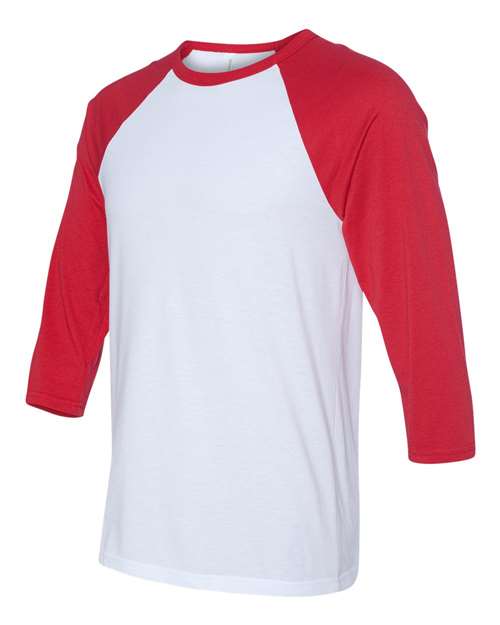 BELLA + CANVAS 3200, Unisex Three-quarter Sleeve Baseball Tee, White/ Red
