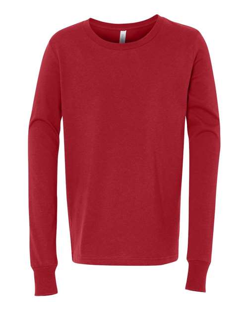 BELLA + CANVAS 3501Y, Youth Jersey Long Sleeve Tee, Red