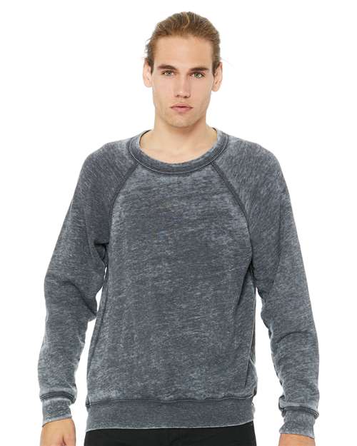 BELLA + CANVAS 3901, Unisex Sponge Fleece Raglan Crewneck Sweatshirt, Grey Acid Wash