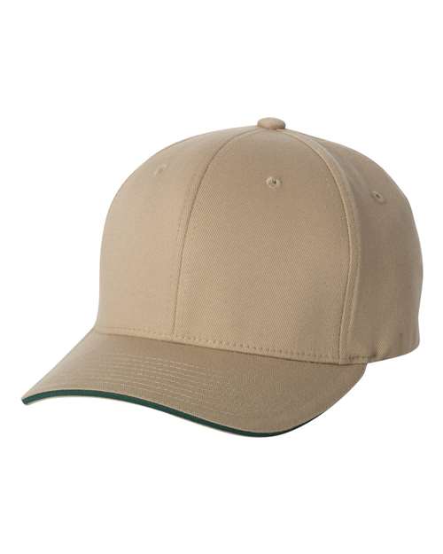 Sandwich Visor Twill Cap - - 3634 Khaki Spruce S M 16095 6277V Fitted Flexfit Hats Headwear Mens & Unisex Mid Profiles No Visible Logos