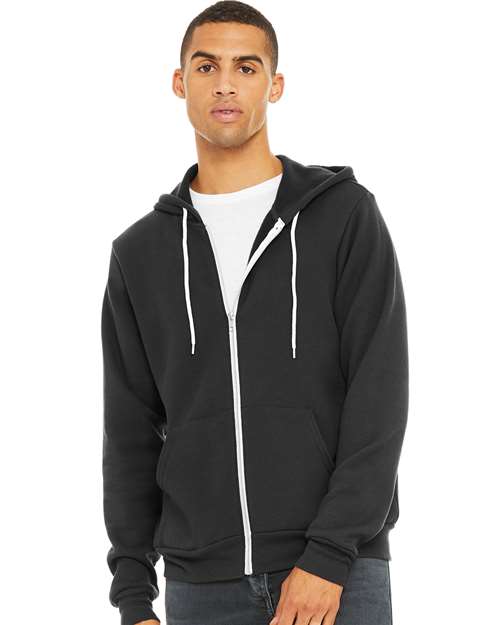 BELLA + CANVAS 3739, Unisex Sponge Fleece Full-zip Hoodie Sweatshirt, Dark Grey
