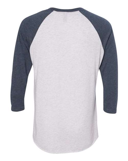 Next Level 6051, Unisex Triblend Three-quarter Raglan Tee, Indigo Sleeves/ Heather White Body
