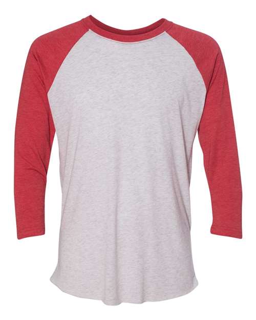Next Level 6051, Unisex Triblend Three-quarter Raglan Tee, Vintage Red Sleeves/ Heather White Body