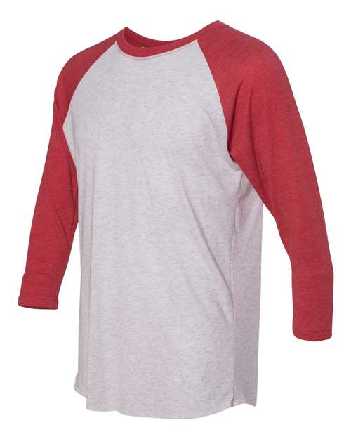 Next Level 6051, Unisex Triblend Three-quarter Raglan Tee, Vintage Red Sleeves/ Heather White Body