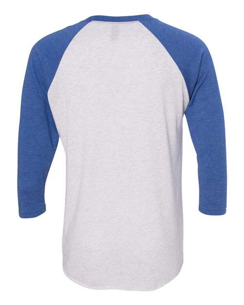 Next Level 6051, Unisex Triblend Three-quarter Raglan Tee, Vintage Royal Sleeves/ Heather White Body