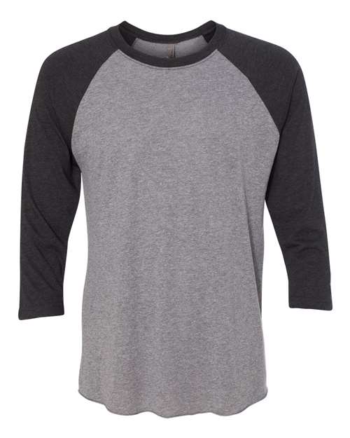 Next Level 6051, Unisex Triblend Three-quarter Raglan Tee, Vintage Black Sleeves/ Premium Heather Body