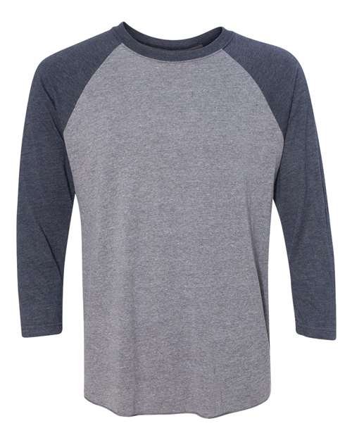 Next Level 6051, Unisex Triblend Three-quarter Raglan Tee, Vintage Navy Sleeves/ Premium Heather Body