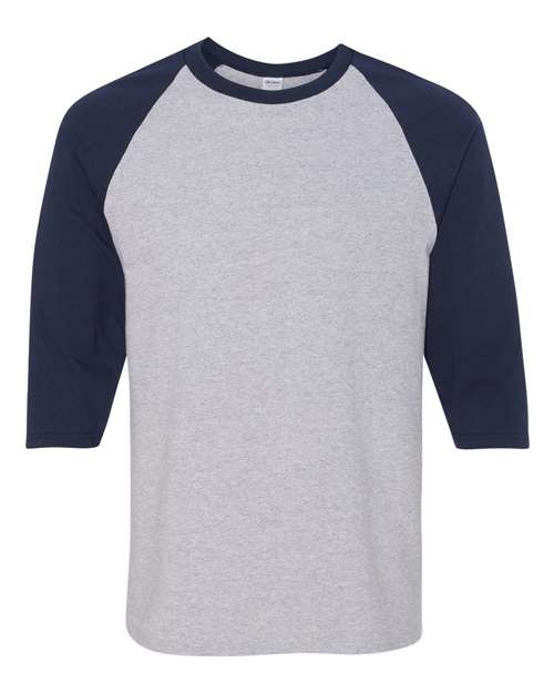 Gildan 5700, Unisex Heavy Cotton Raglan Three-quarter Sleeve T-shirt, Sport Grey/ Navy