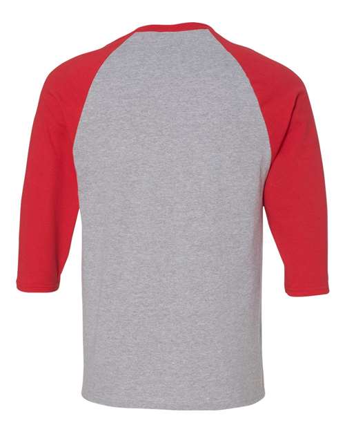 Gildan 5700, Unisex Heavy Cotton Raglan Three-quarter Sleeve T-shirt, Sport Grey/ Red