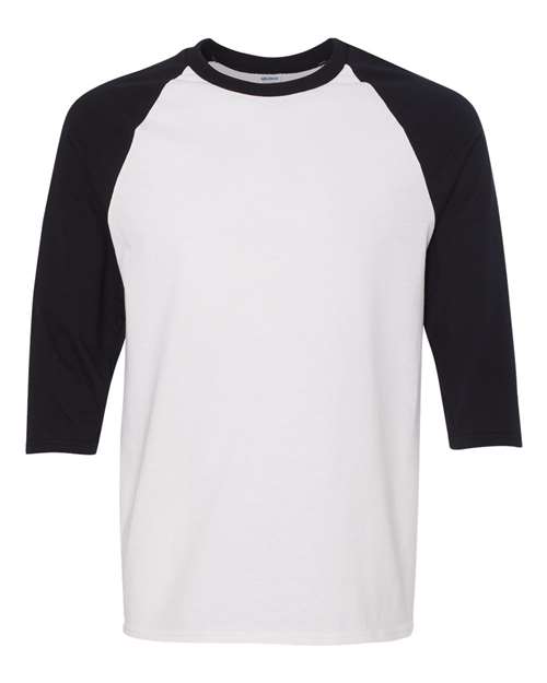 Gildan 5700, Unisex Heavy Cotton Raglan Three-quarter Sleeve T-shirt, White/ Black