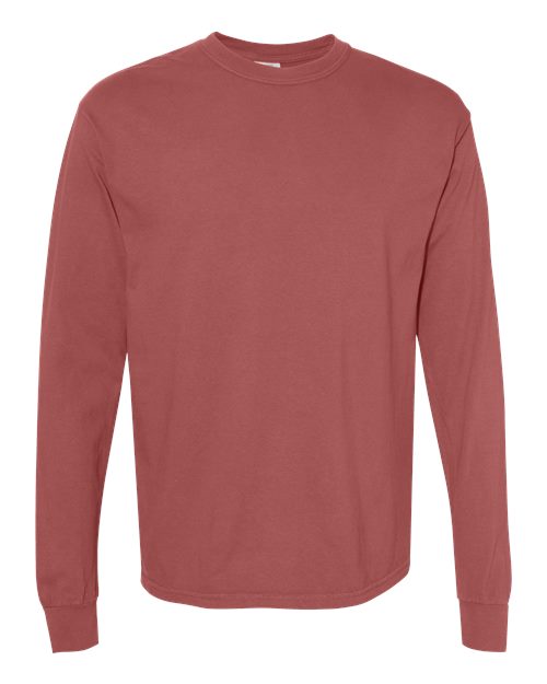 Unisex Garment-Dyed Heavyweight Long Sleeve T-Shirt - Brick - - 2217