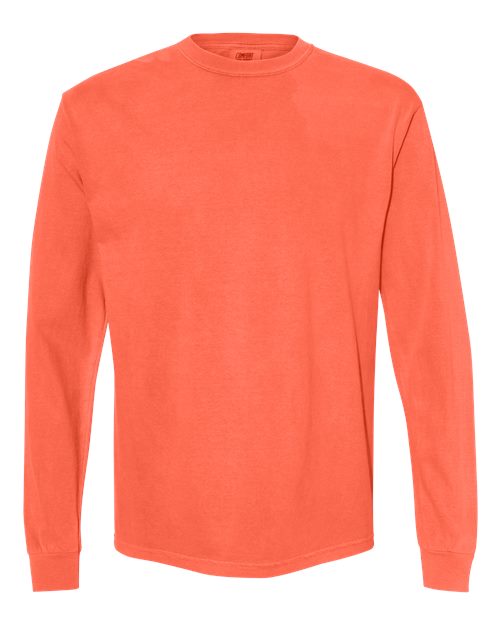 Unisex Garment-Dyed Heavyweight Long Sleeve T-Shirt - Neon Red Orange - - 2217