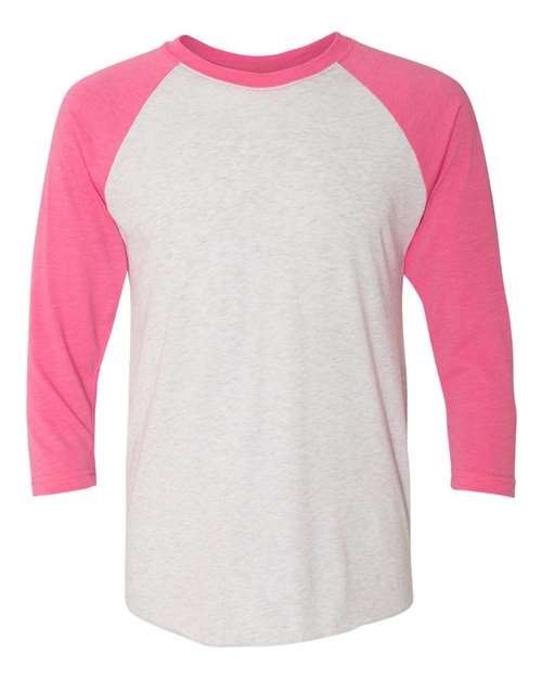 Next Level 6051, Unisex Triblend Three-quarter Raglan Tee, Vintage Pink Sleeves/ Heather White Body