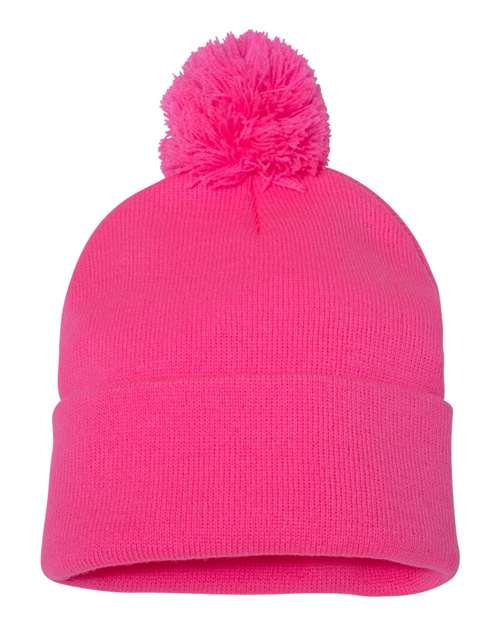 Sportsman SP15, 12" Pom-pom Cuffed Beanie, Neon Pink