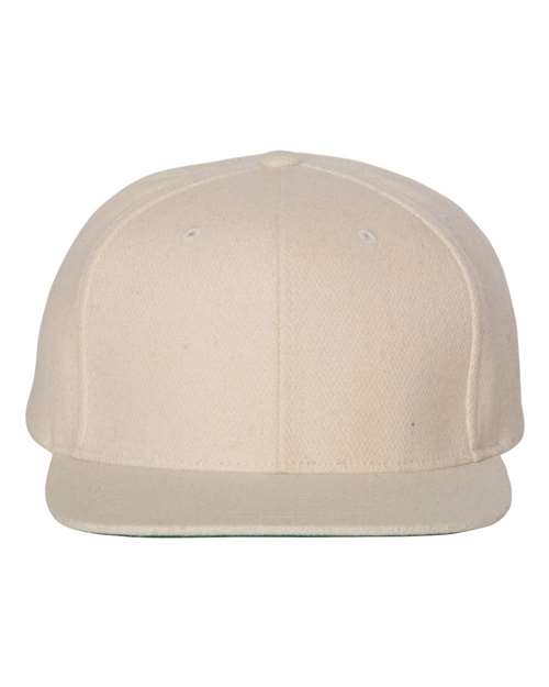 Melton Wool Blend Snapback Cap - - 4339 Natural Adjustable 18795 6689 Adjustable Adult Blends Hats Headwear High Profiles Mens & Unisex No Visible Logos Nylon One Size Open Backs Six-Panel Structured YP Classics
