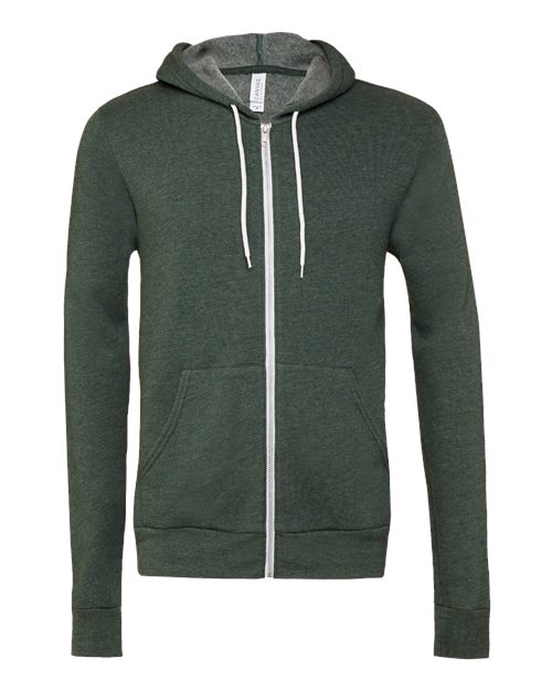BELLA + CANVAS 3739, Unisex Sponge Fleece Full-zip Hoodie Sweatshirt, Heather Forest