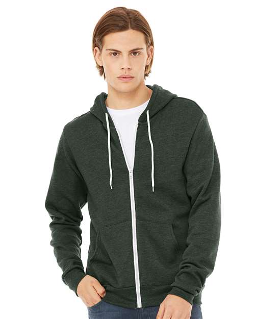 BELLA + CANVAS 3739, Unisex Sponge Fleece Full-zip Hoodie Sweatshirt, Heather Forest