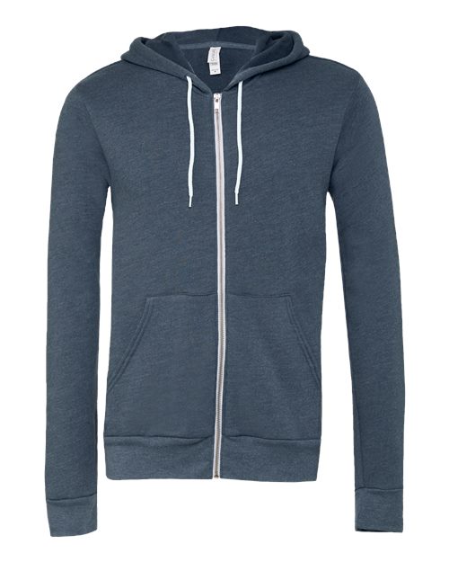 BELLA + CANVAS 3739, Unisex Sponge Fleece Full-zip Hoodie Sweatshirt, Heather Navy