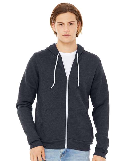 BELLA + CANVAS 3739, Unisex Sponge Fleece Full-zip Hoodie Sweatshirt, Heather Navy