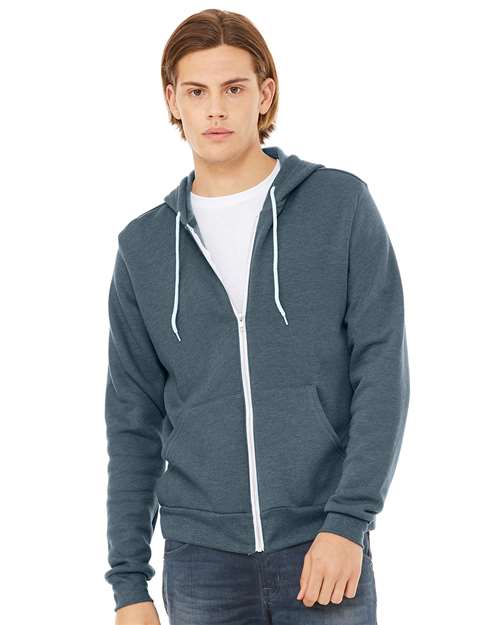 BELLA + CANVAS 3739, Unisex Sponge Fleece Full-zip Hoodie Sweatshirt, Heather Slate