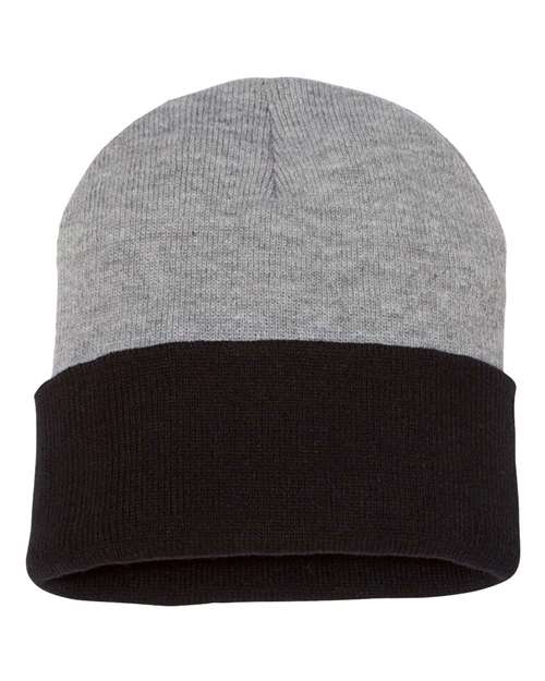 12" Color Blocked Cuffed Beanie - - 4658 - Toronto Embroidery Heather Black One Size bulk orders cold weather custom beanies custom decoration custom embroidery durable embroidered beanies embroidery service fast turnaround long lasting premium quality professional embroidery professional grade sportsman beanies toronto embroidery winter wear