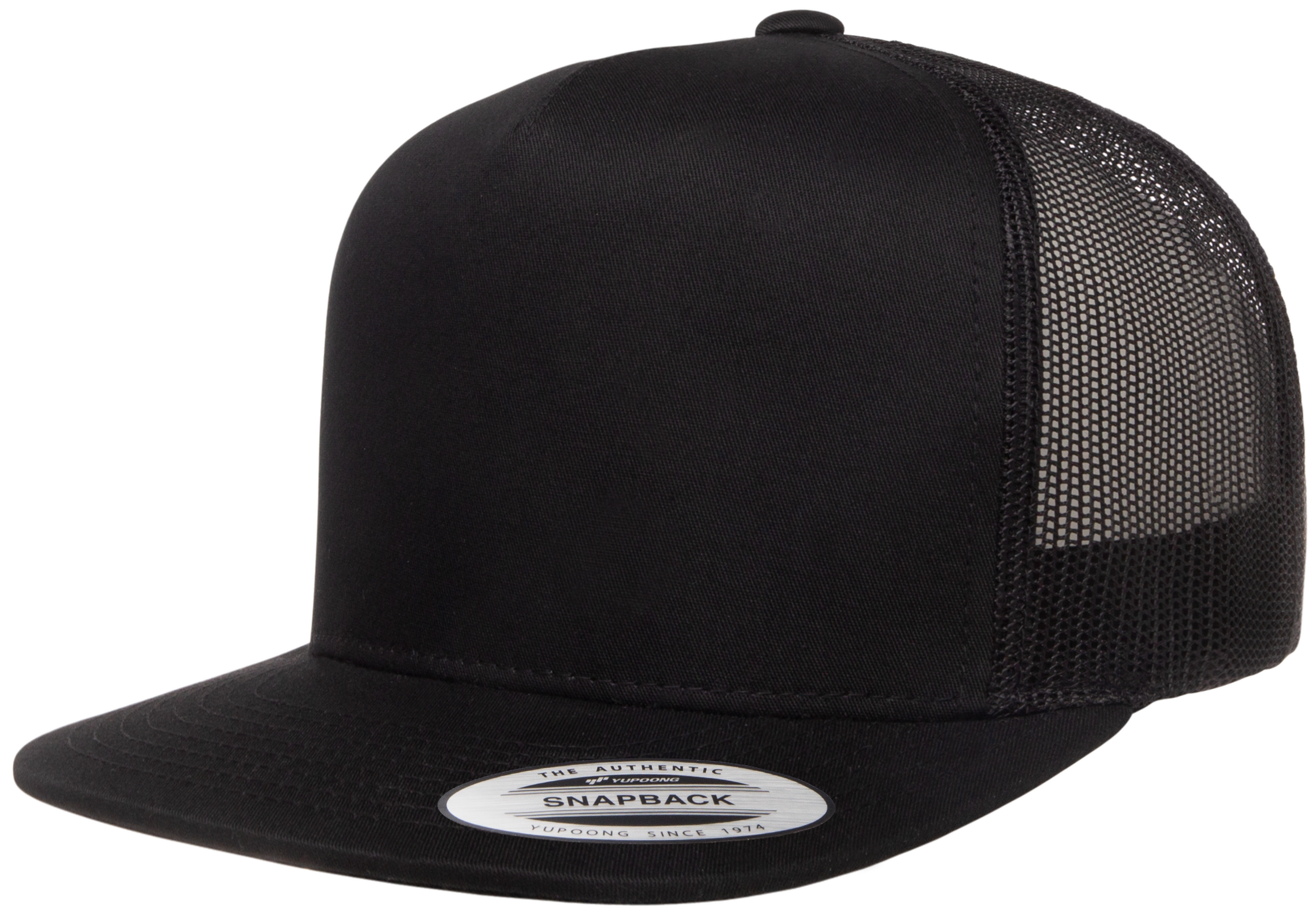 F06006 - YP Classics 5 Panel Flat Peak Snap Back Trucker Cap Black 6006 __label:IN-STOCK flat peak snap back yp classic yupoong yuppong