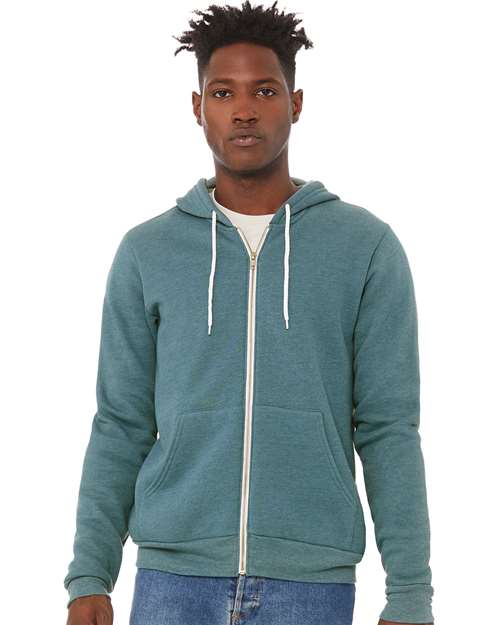 BELLA + CANVAS 3739, Unisex Sponge Fleece Full-zip Hoodie Sweatshirt, Heather Deep Teal