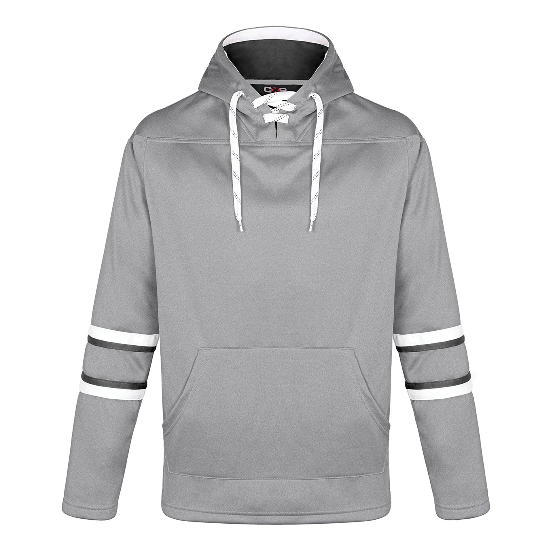 L00617 - Dangle - Adult Pullover Hockey Lace Hooded Sweatshirt Grey Black White 617 adult athletic blue CX2 hockey hoodie kangaroo mens team
