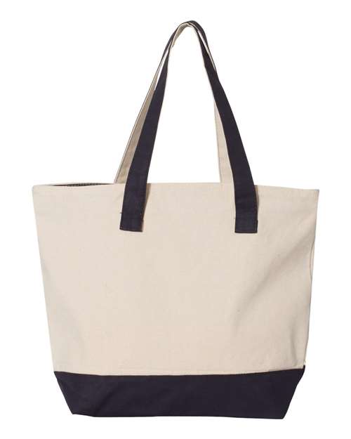 Q-Tees Q1300, 19l Zippered Tote, Natural/ Navy