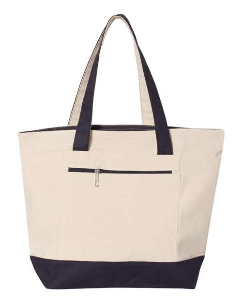 Q-Tees Q1300, 19l Zippered Tote, Natural/ Navy