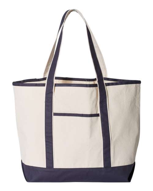 Q-Tees Q1500, 34.6l Large Canvas Deluxe Tote, Natural/ Navy