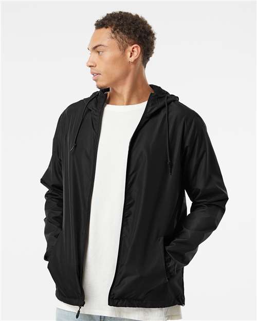 Independent Trading Co. EXP54LWZ, Men's Lightweight Windbreaker Full-zip Jacket, Black