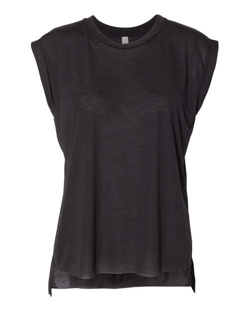 BELLA + CANVAS 8804, Women’s Flowy Rolled Cuffs Muscle Tee, Black