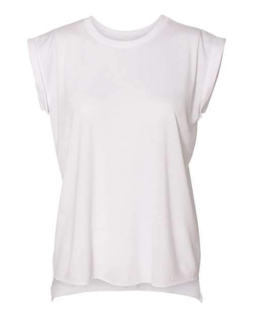 BELLA + CANVAS 8804, Women’s Flowy Rolled Cuffs Muscle Tee, White