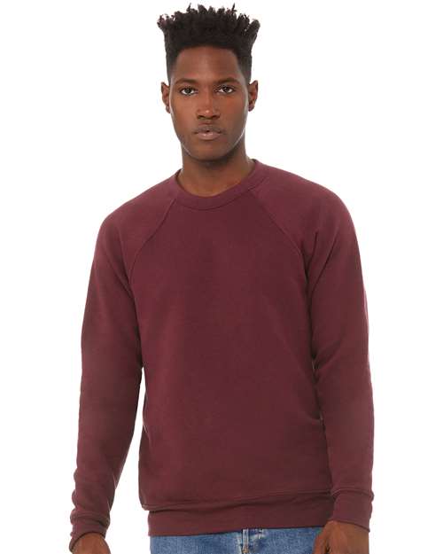 BELLA + CANVAS 3901, Unisex Sponge Fleece Raglan Crewneck Sweatshirt, Maroon