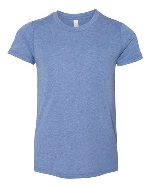 BELLA + CANVAS 3413Y, Youth Triblend Tee, Blue Triblend