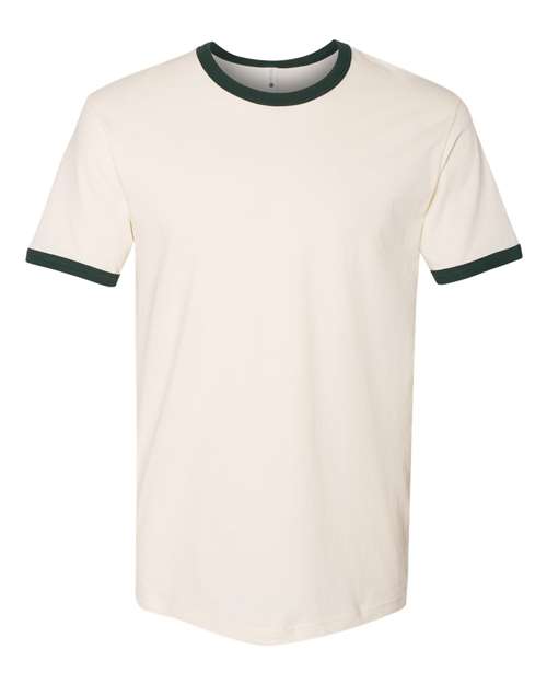 Next Level 3604, Unisex Cotton Ringer Tee, Natural/ Forest Green