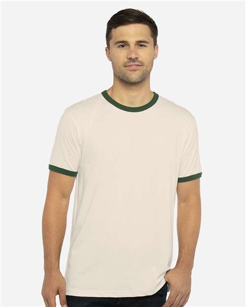 Next Level 3604, Unisex Cotton Ringer Tee, Natural/ Forest Green