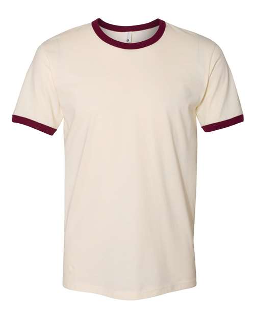 Next Level 3604, Unisex Cotton Ringer Tee, Natural/ Maroon