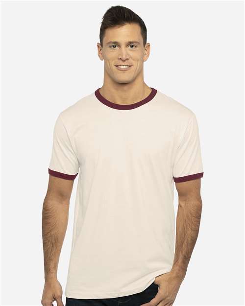 Next Level 3604, Unisex Cotton Ringer Tee, Natural/ Maroon